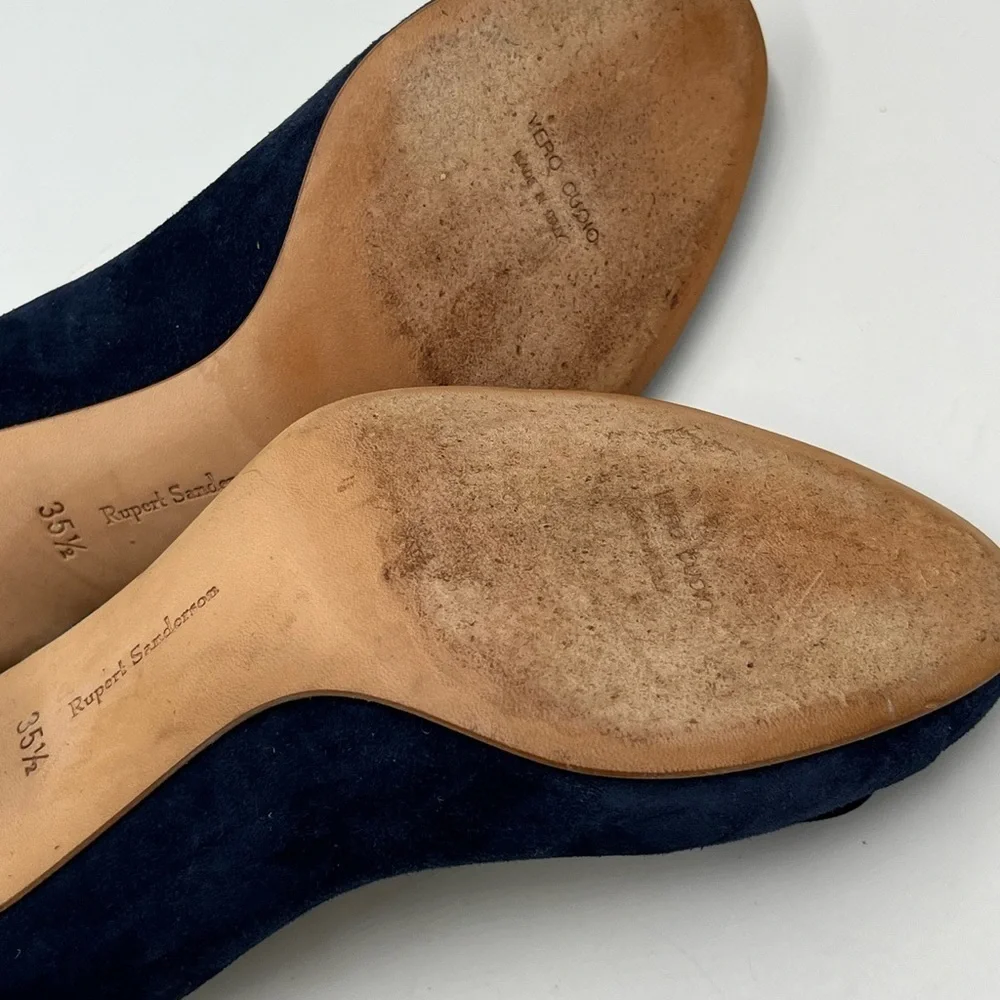 Rupert Sanderson‎ Blue Suede 3” Pumps Heels Sz 35.5/US 5
